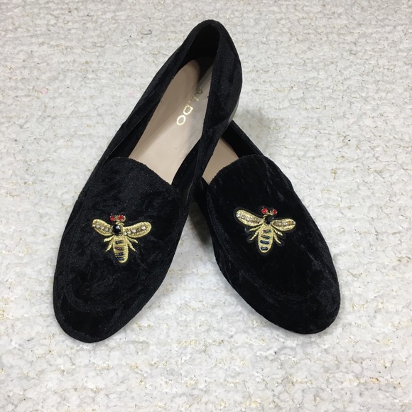 Aldo Shoes - Aldo Black Velvet Bee Jeweled Loafers
